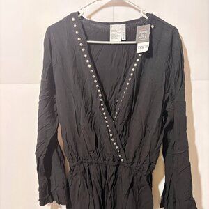 Bar III Black and Silver Swim Coverup with V-Neck and Long Sleeves size L